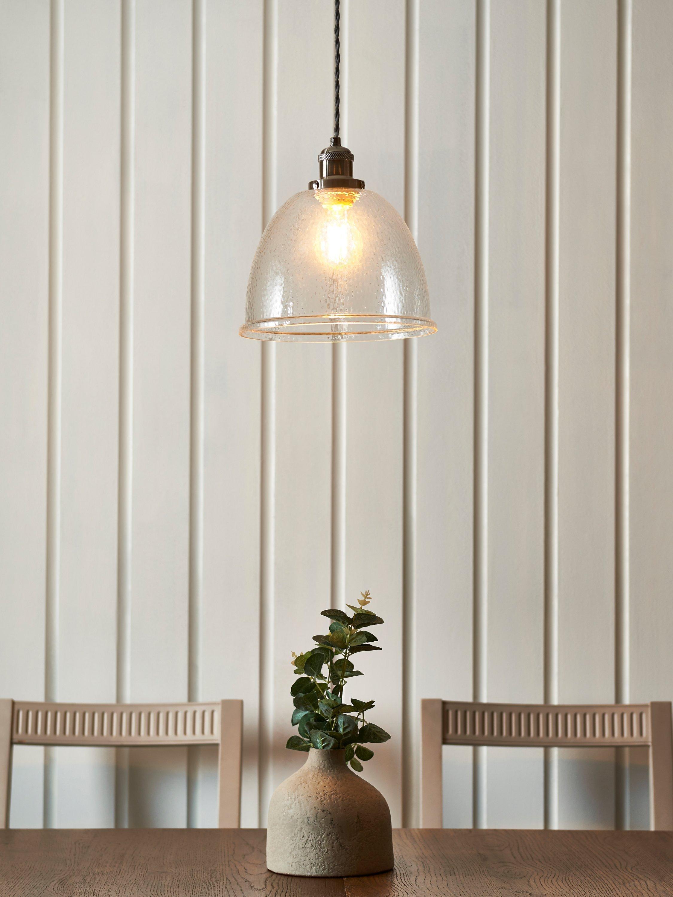 Baldwin Glass Pendant Ceiling Light, Satin Nickel