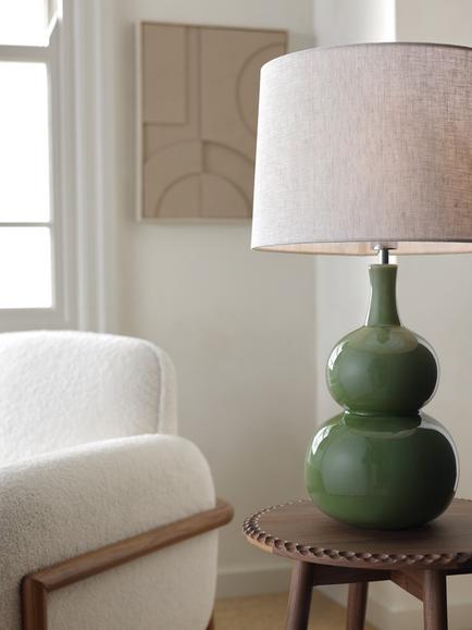 John Lewis Malton Ceramic Table Lamp - view 2, Myrtle Green