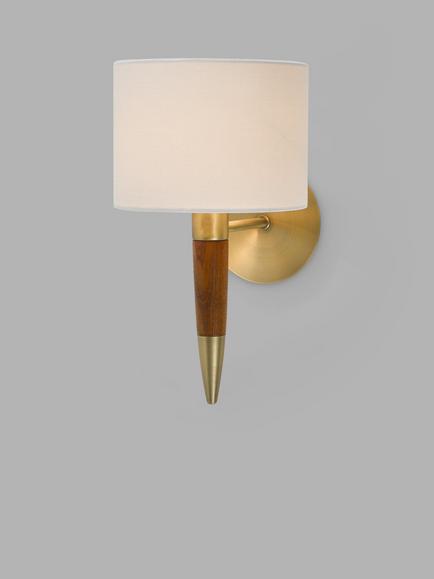 John Lewis Spindle Single Arm Wall Light, Antique Brass/Walnut Stained Ash, Antique Brass/Walnut Stained Ash
