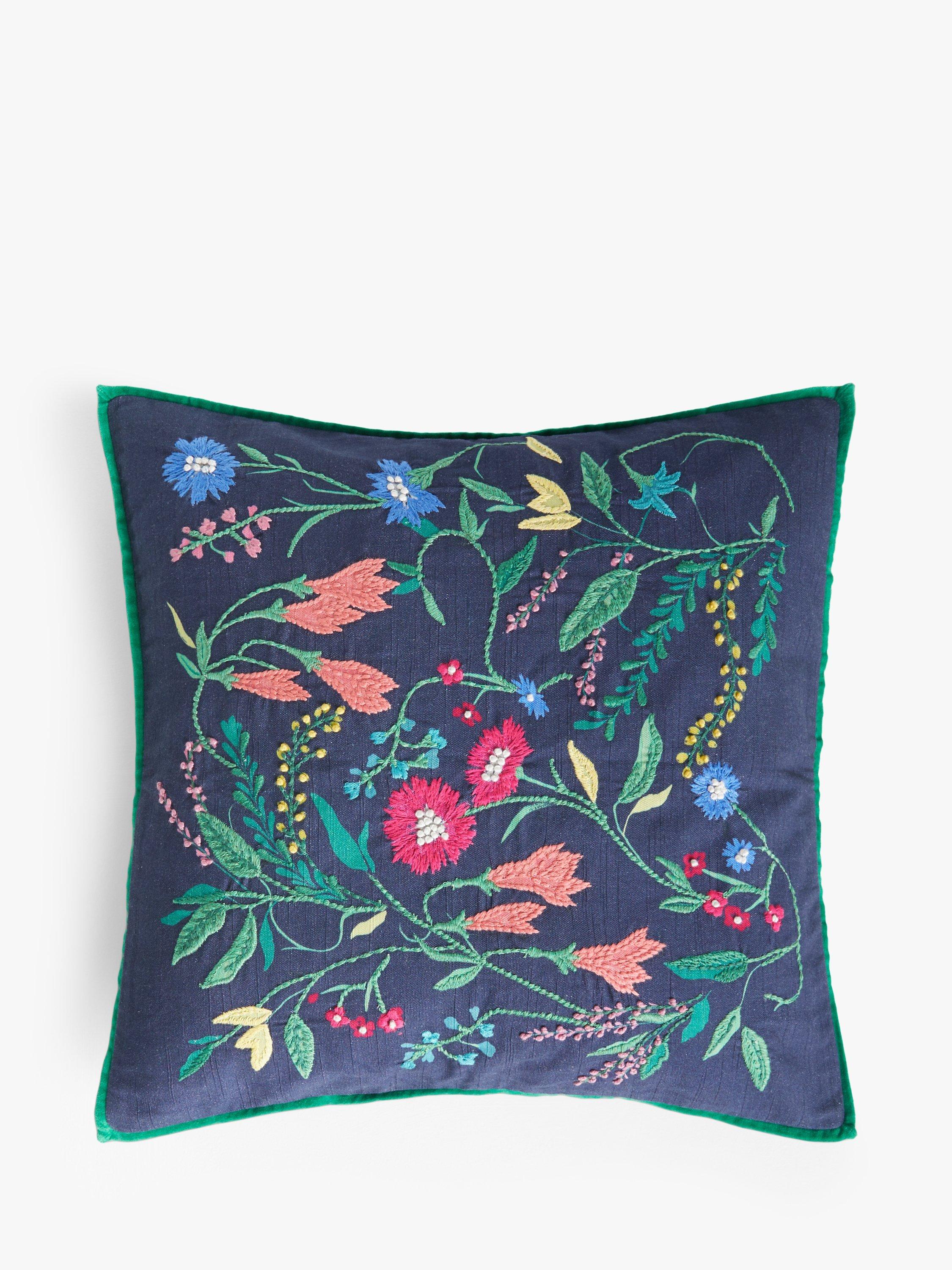 John Lewis Foxlease Floral Embroidered Cushion, Night Sky