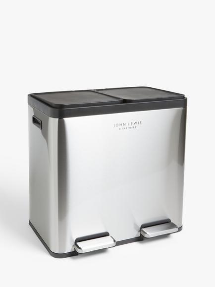 John Lewis 2 Section Recycling Bin, with Handles, 40L, Stainless Steel