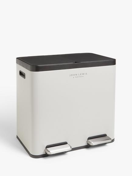 John Lewis 2 Section Recycling Bin, with Handles, 40L, Grey