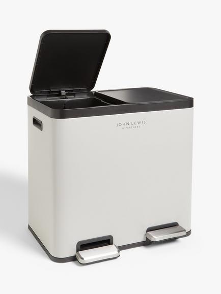 John Lewis 2 Section Recycling Bin, with Handles, 40L - view 2, Grey
