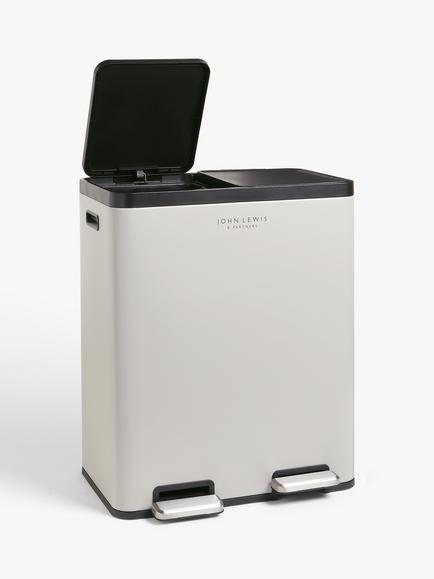 John Lewis 2 Section Recycling Bin with Handles, 60L - view 2, Grey