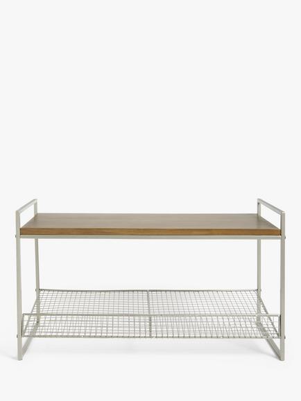 John Lewis Restoration Shoe Rack Bench - view 2, Grey
