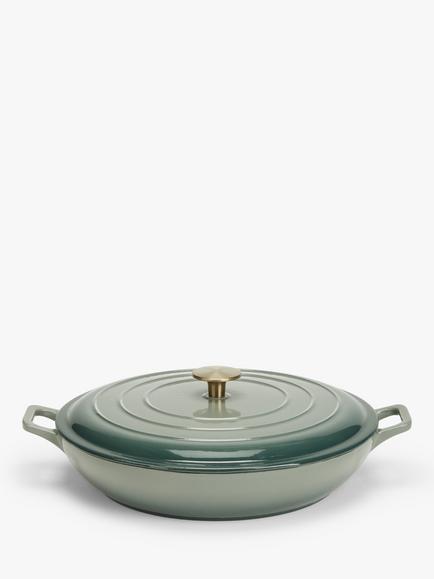 John Lewis Cast Iron Shallow Casserole, 31cm, Ombre Green, Ombre Green