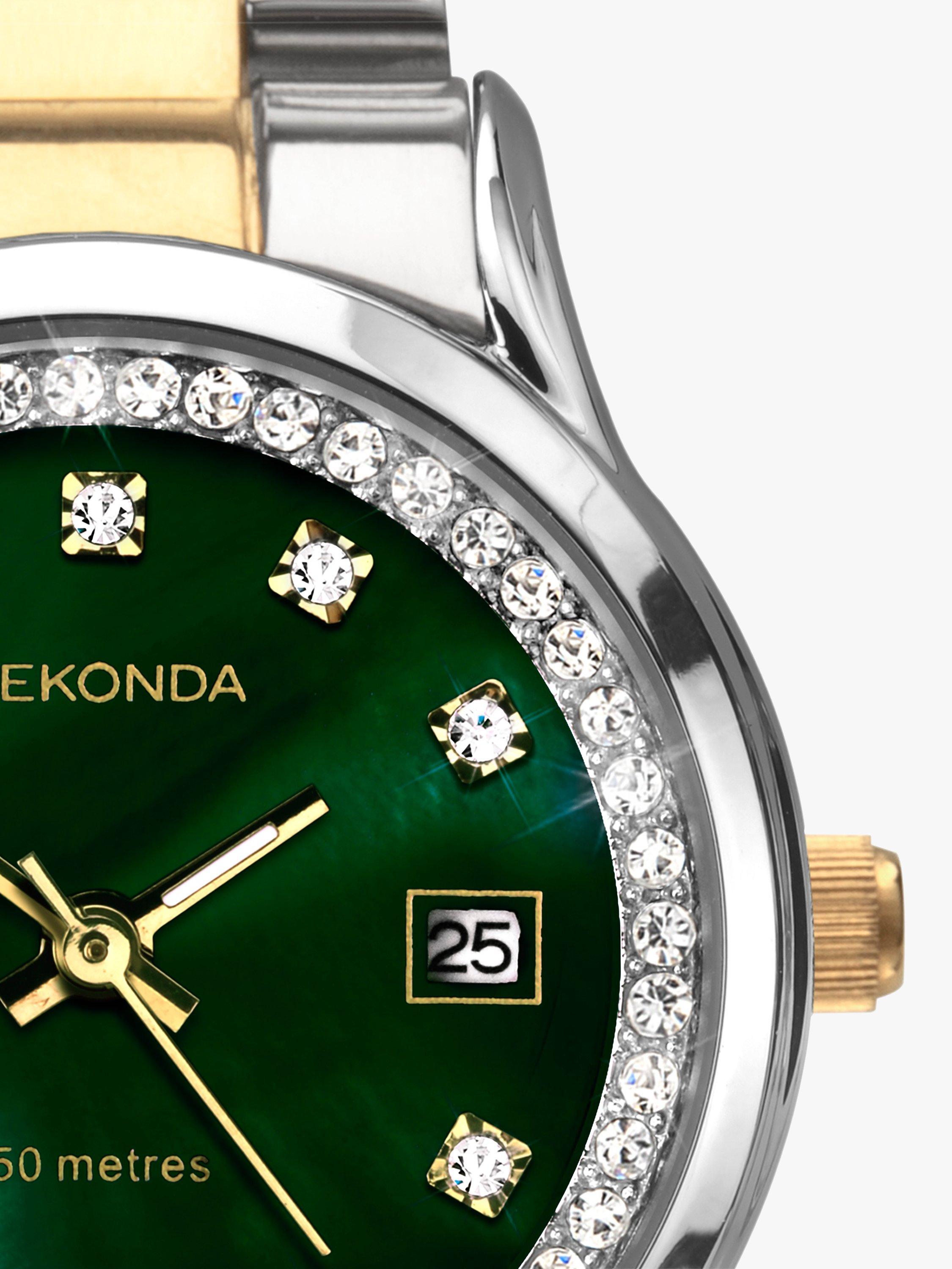 Product image 4 of 5, which shows Sekonda 40295.27 Women's Two-Tone Crystal Bracelet Strap Watch, Silver/Gold/Green