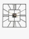 John Lewis Square Skeleton Roman Numeral Analogue Wall Clock, 60cm, Black