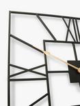 John Lewis Square Skeleton Roman Numeral Analogue Wall Clock, 60cm, Black