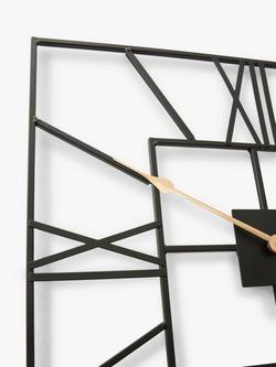John Lewis Square Skeleton Roman Numeral Analogue Wall Clock, 60cm, Black - view 2, Black