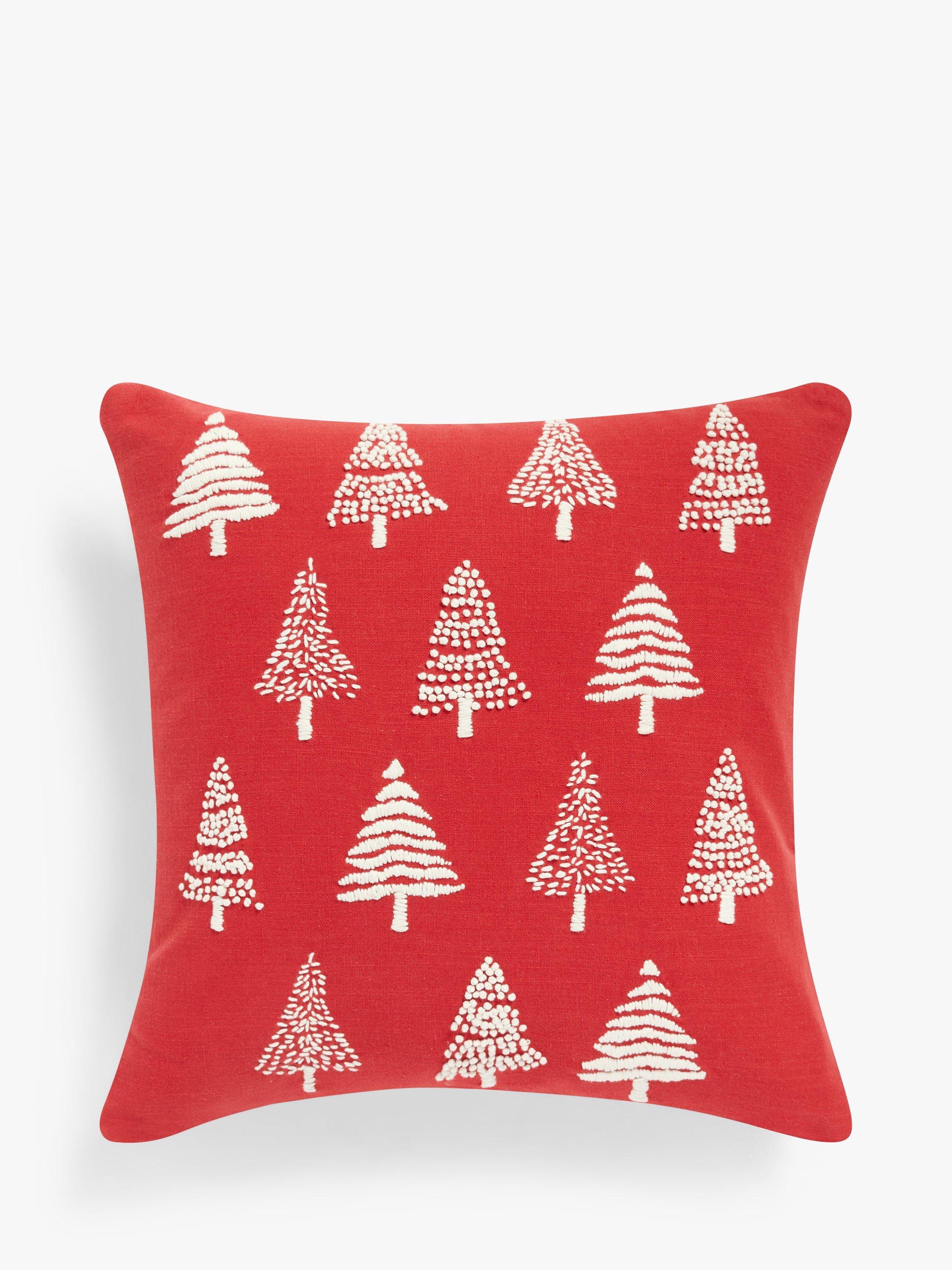 John Lewis Christmas Trees Christmas Cushion, Red