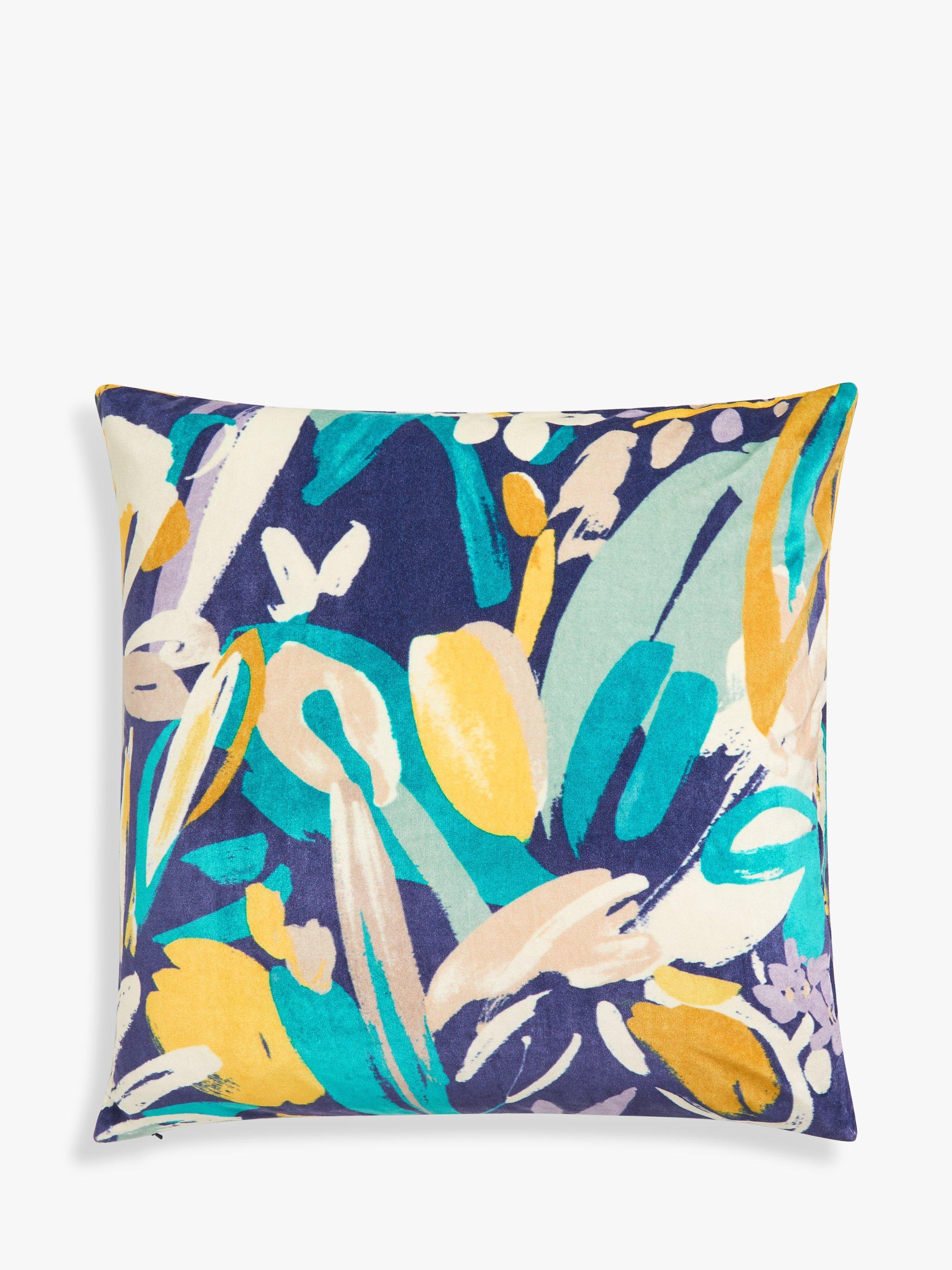 John Lewis Painted Blooms Cushion, Navy