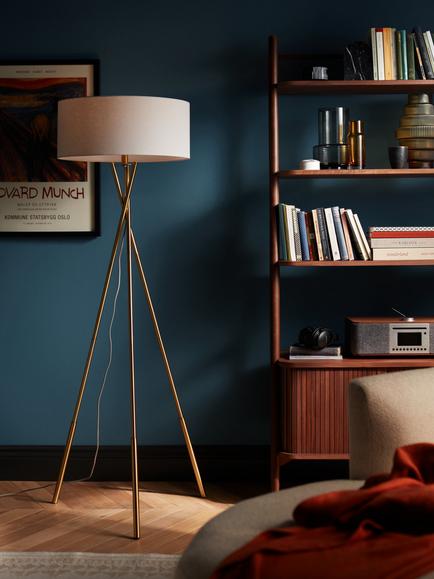 John Lewis Crossmark Tripod Floor Lamp - view 2, Metallic Brass