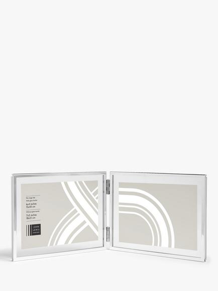 John Lewis Horizontal Folding Double Photo Frame & Glass Border, 4 x 6" (10 x 15cm), Silver Plated, Silver Plated