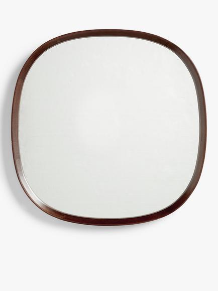 John Lewis Mid Century Square Wood Wall Mirror, 65 x 65cm, Walnut, Natural