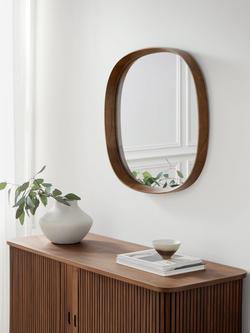 John Lewis Mid Century Square Wood Wall Mirror, 65 x 65cm, Walnut - view 2, Natural