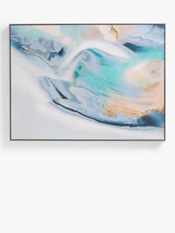 John Lewis Hand Painted Abstract Marbled Framed Canvas, 90 x 120cm, Blue/Gold, Blue/Gold