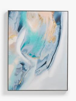 John Lewis Hand Painted Abstract Marbled Framed Canvas, 90 x 120cm, Blue/Gold - view 2, Blue/Gold