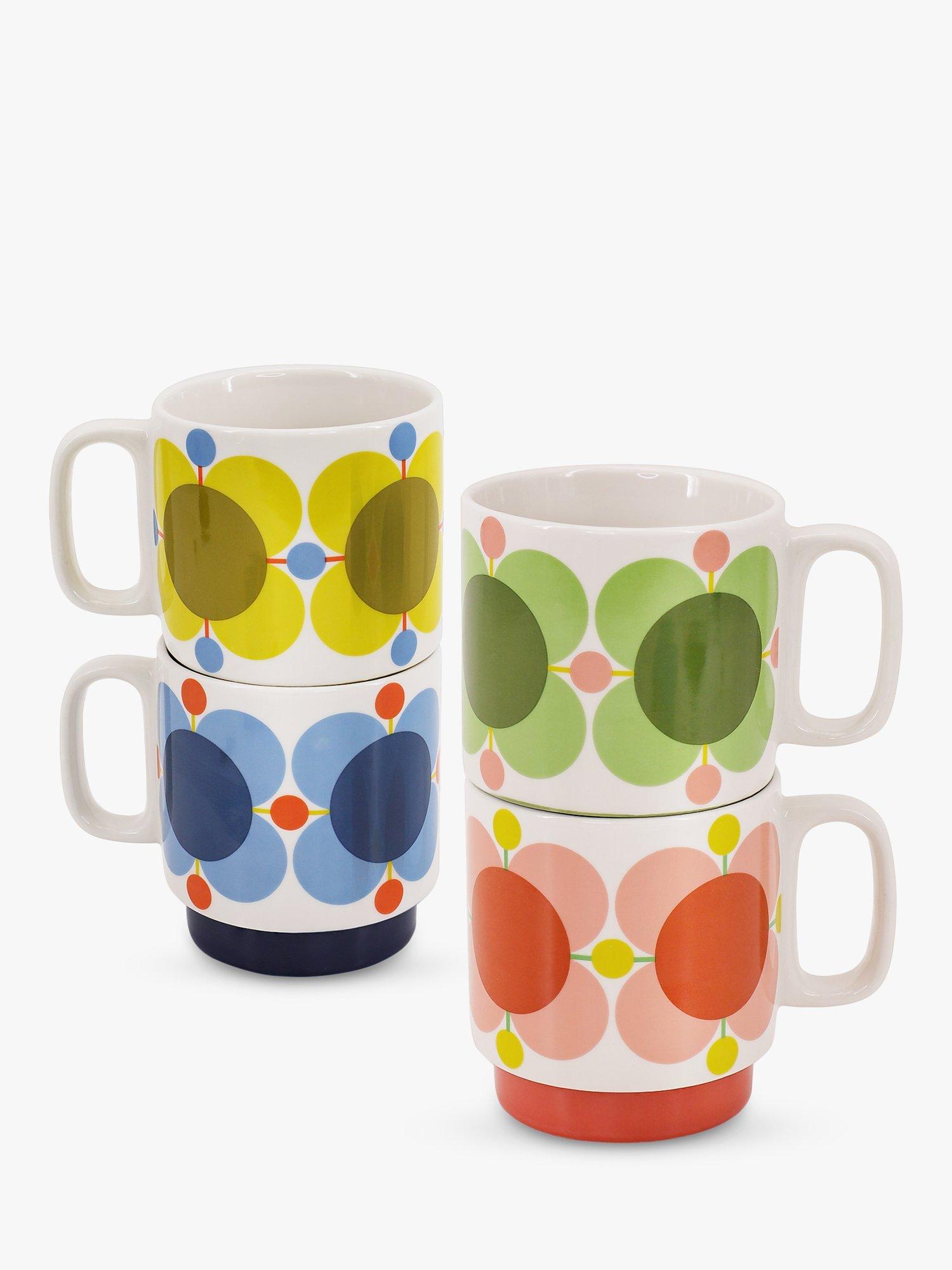 Orla Kiely Atomic Flower Stackable Bone China Mugs, Set of 4, 330ml, Assorted