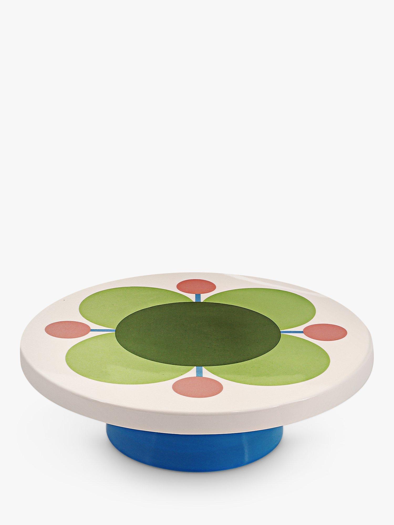 Orla Kiely Atomic Flower Bone China Cake Stand, 31cm, Green/Blue