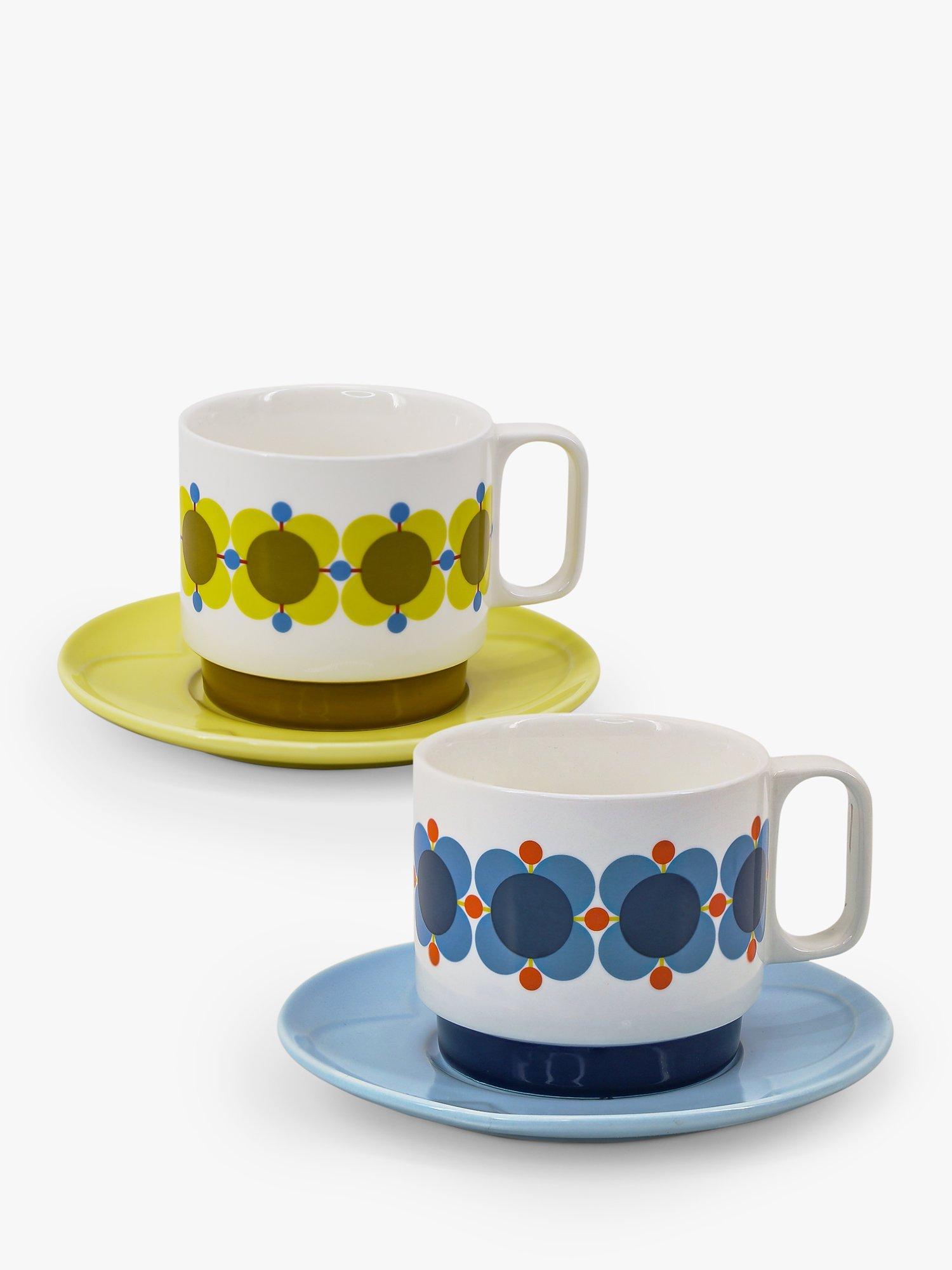 Orla Kiely Atomic Flower Bone China Cup and Saucer, Set of 2, 380ml, Assorted