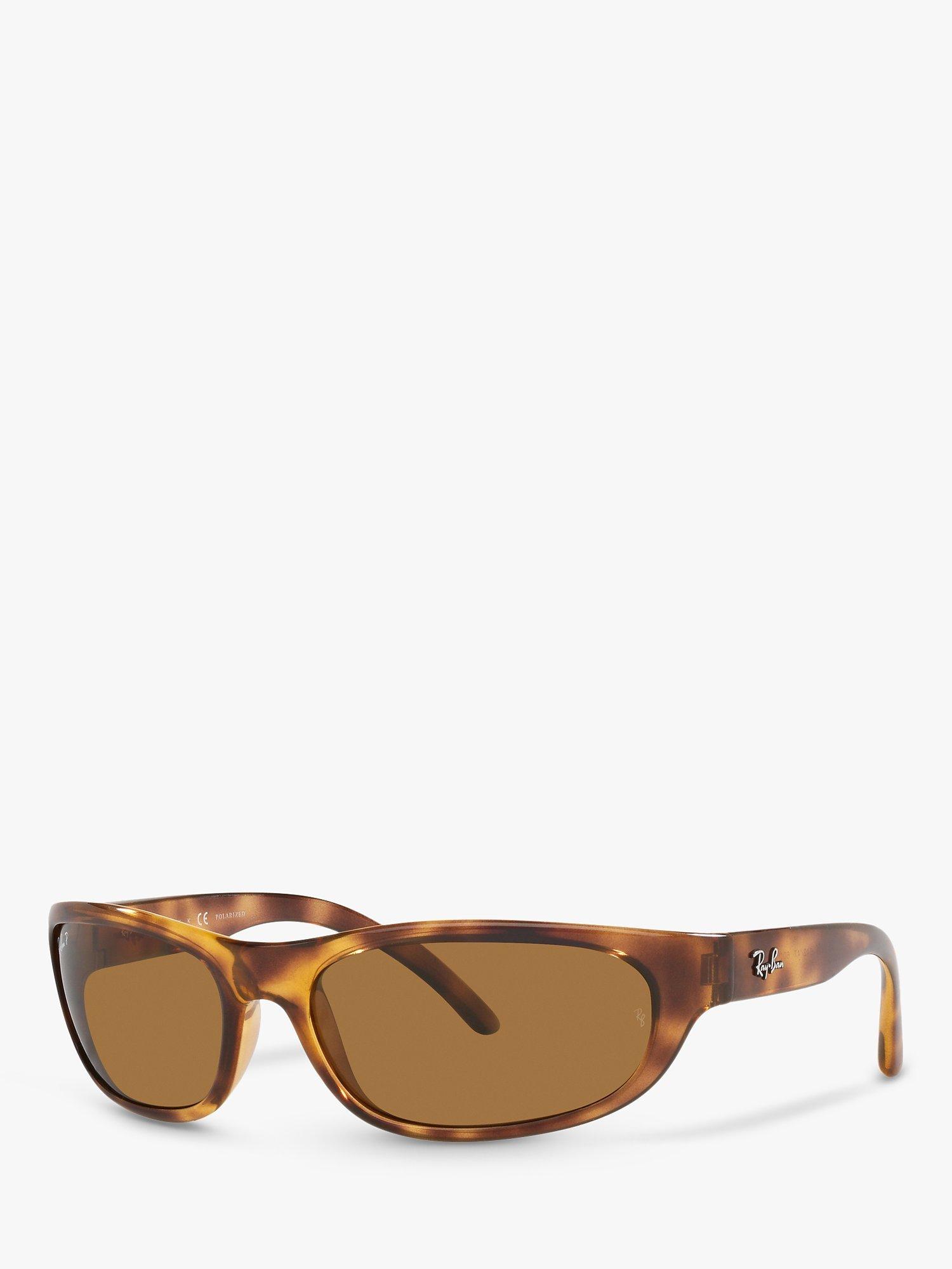 Ray-Ban RB4033 Men's Polarised Rectangular Sunglasses, Havana/Brown