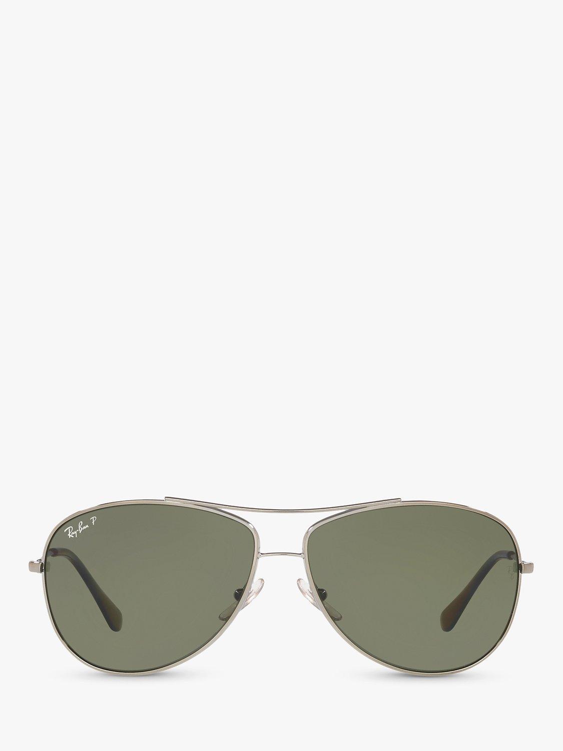 Product image 3 of 10, which shows Ray-Ban RB3293 Men's Polarised Aviator Sunglasses, Gunmetal/Green