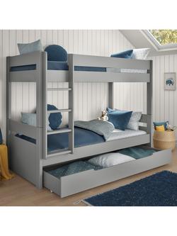 Stompa Detachable Bunk Bed with Trundle Drawer, Extra Long Single, Grey, Grey