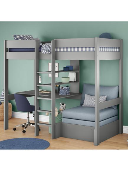 Stompa High Sleeper with Built in Desk and Chair Bed, Extra Long Single, Grey