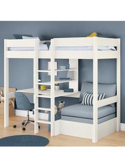 Stompa High Sleeper with Built in Desk and Chair Bed, Extra Long Single, White