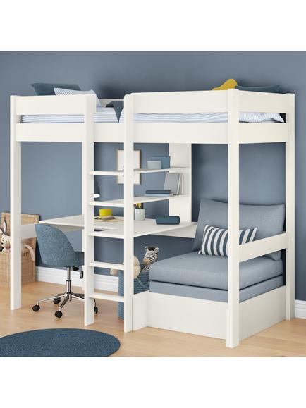 Stompa High Sleeper with Built in Desk and Chair Bed, Extra Long Single, White