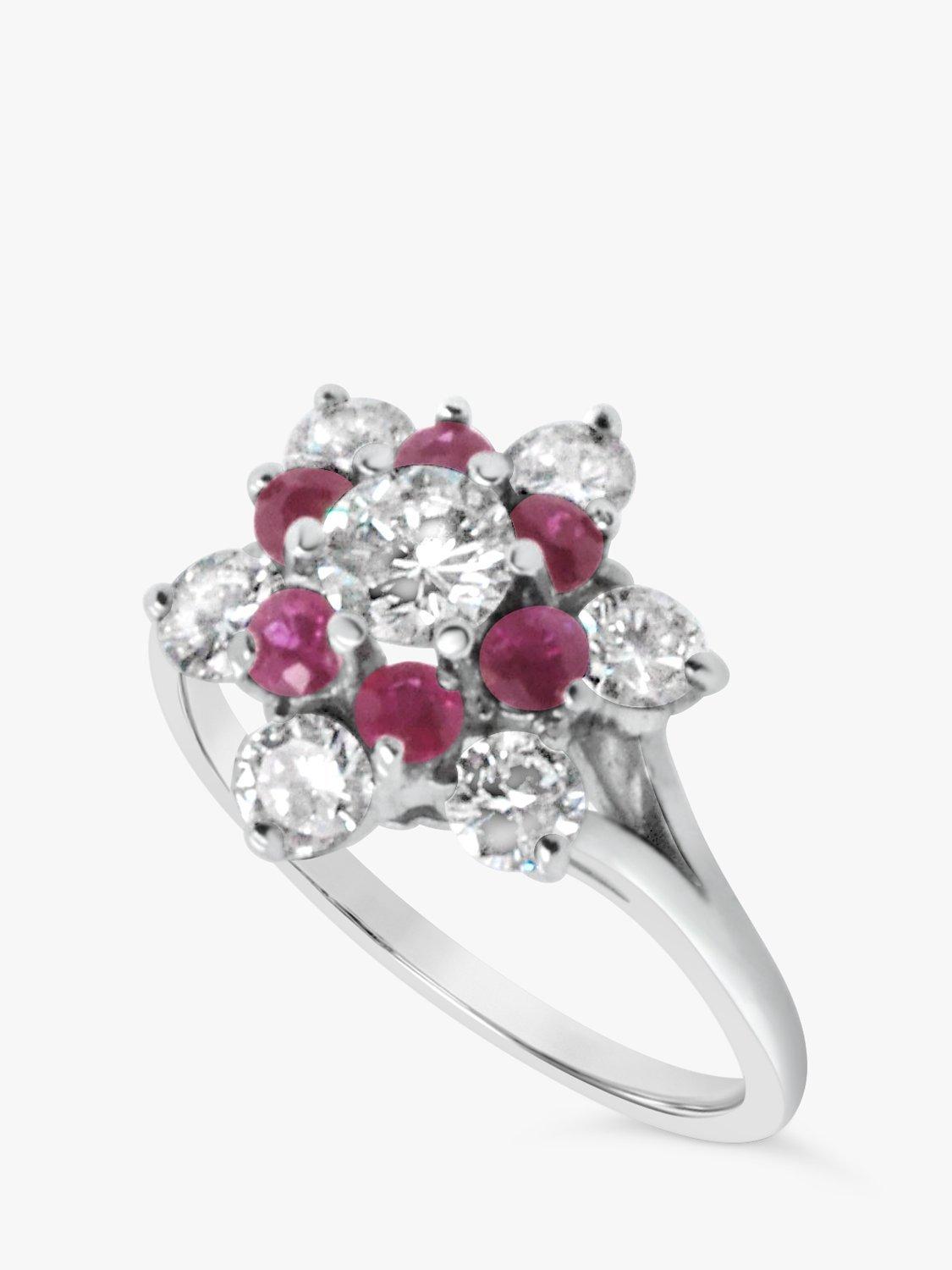Product image 1 of 4, which shows Milton & Humble Jewellery Pre-Loved 18ct White Gold Ruby & Diamond Cluster Ring, Dated Circa 1970s