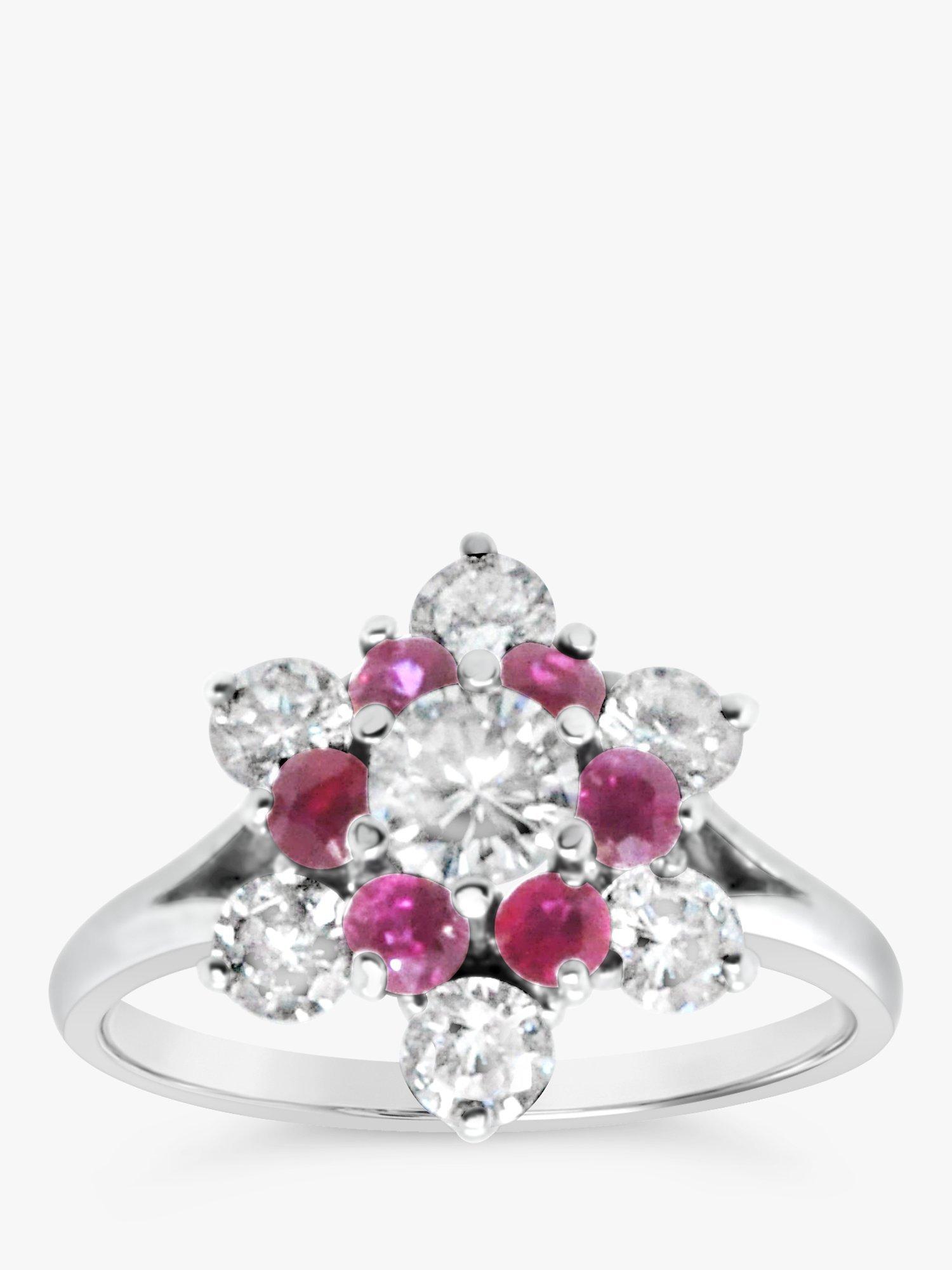 Product image 2 of 4, which shows Milton & Humble Jewellery Pre-Loved 18ct White Gold Ruby & Diamond Cluster Ring, Dated Circa 1970s