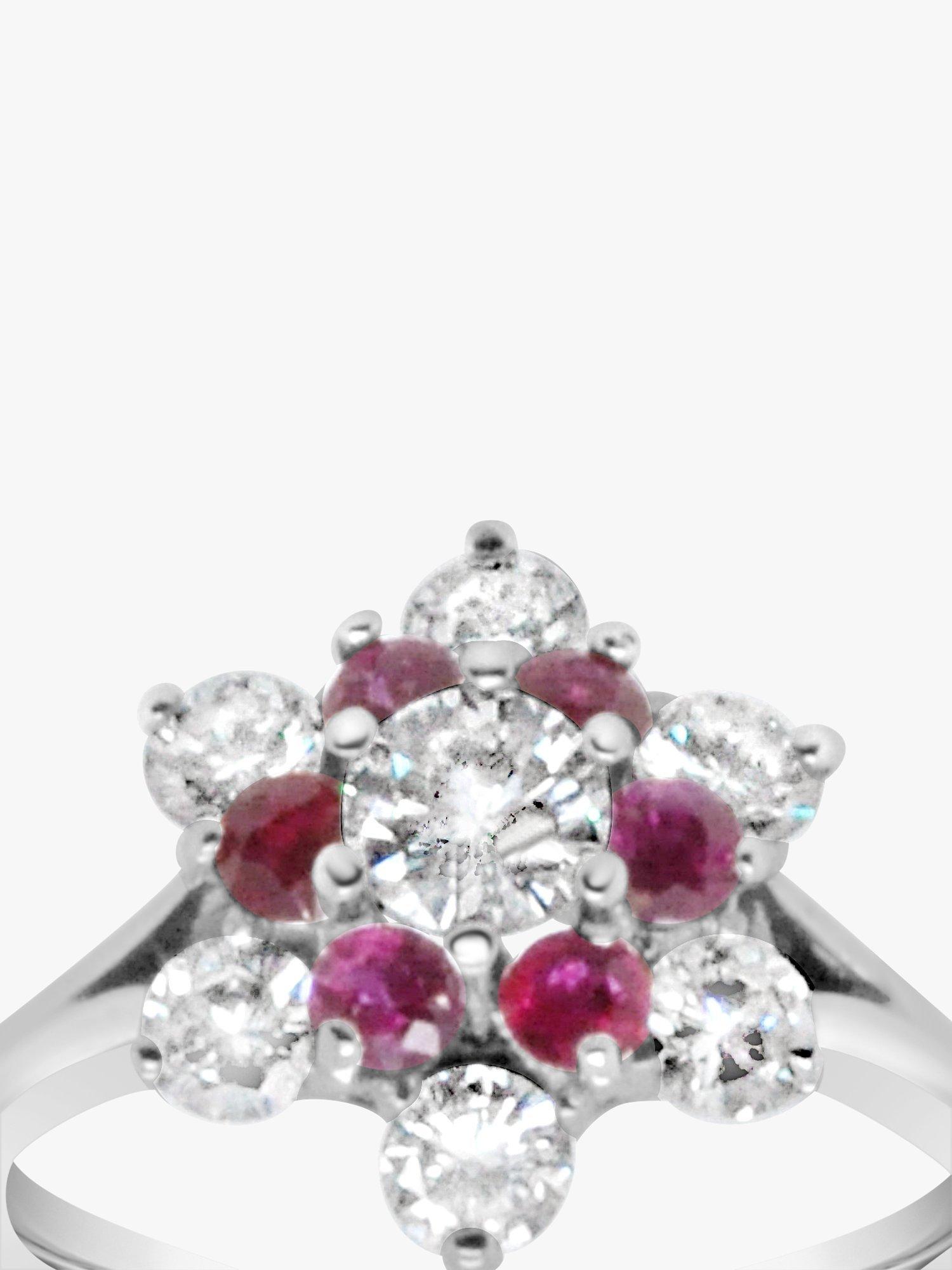 Product image 4 of 4, which shows Milton & Humble Jewellery Pre-Loved 18ct White Gold Ruby & Diamond Cluster Ring, Dated Circa 1970s