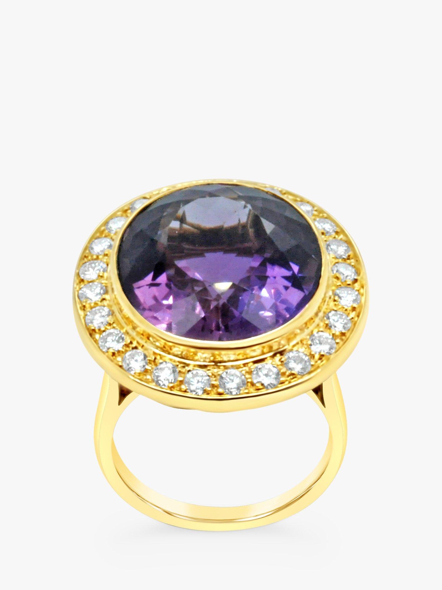 Product image 1 of 5, which shows Milton & Humble Jewellery Pre-Loved 18ct Yellow Gold Oval Amethyst & Diamond Ring, Dated Circa 1980s