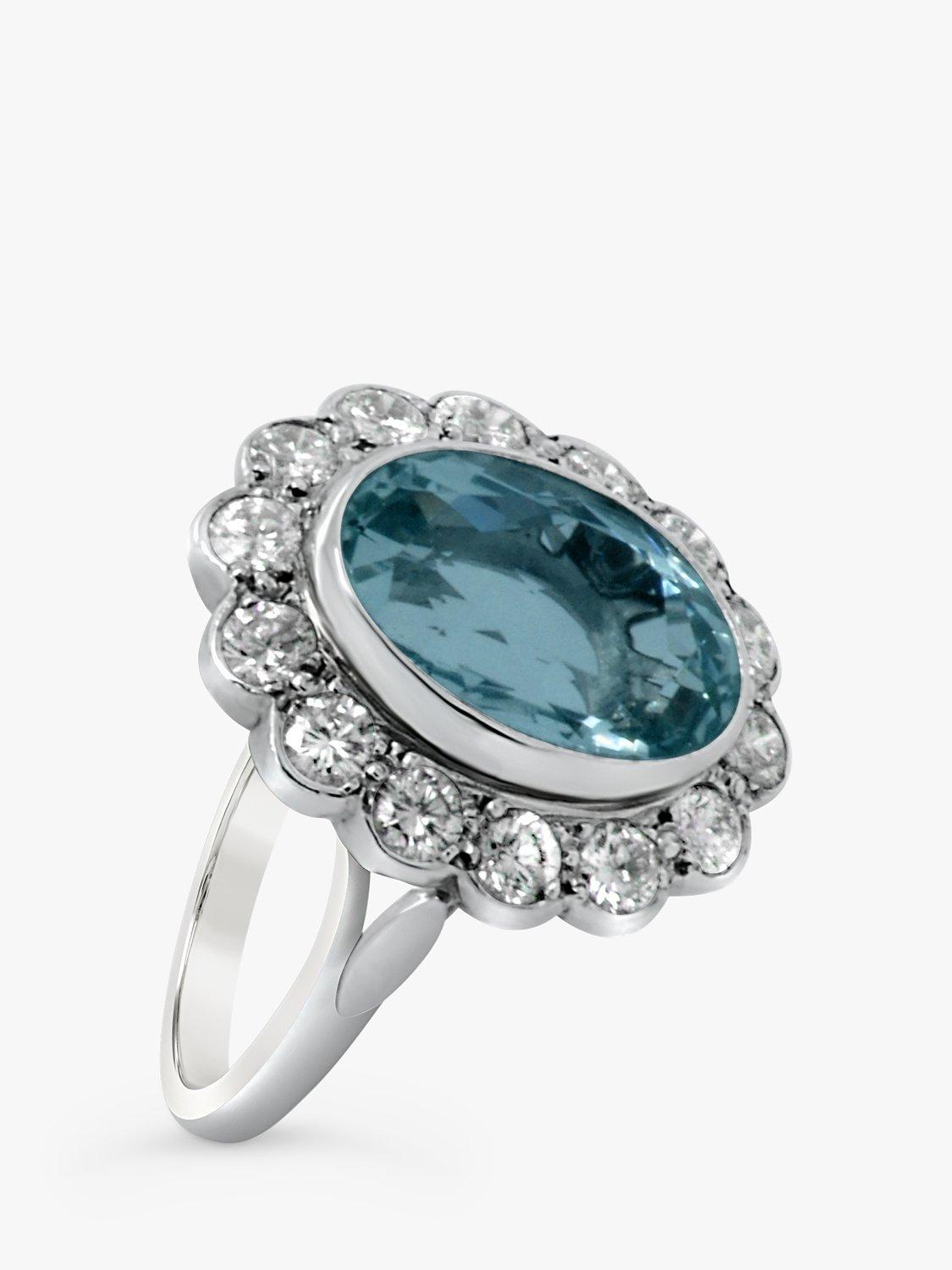 Product image 1 of 5, which shows Milton & Humble Jewellery Pre-Loved 18ct White Gold Aquamarine & Diamond Cluster Ring