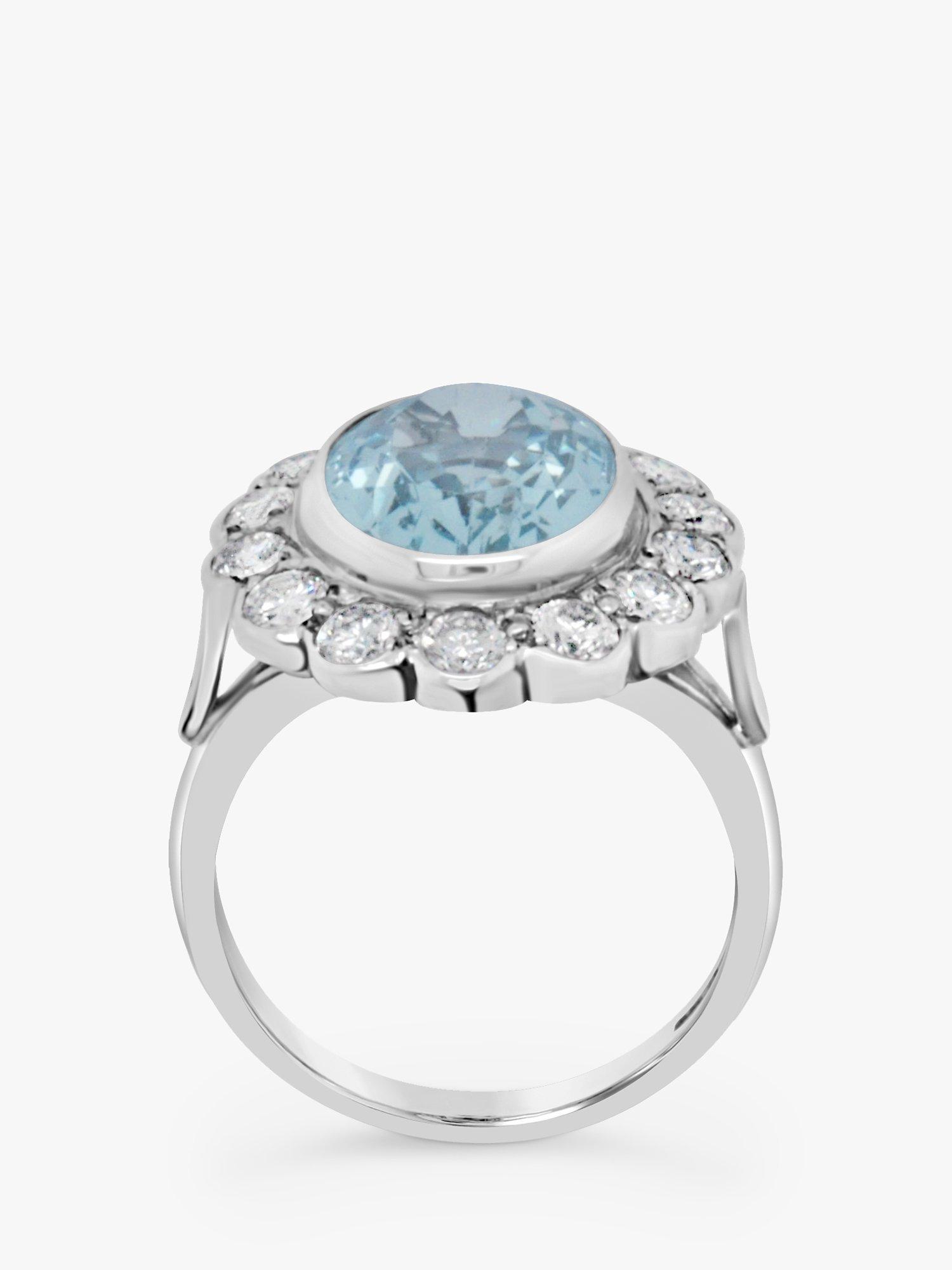 Product image 2 of 5, which shows Milton & Humble Jewellery Pre-Loved 18ct White Gold Aquamarine & Diamond Cluster Ring