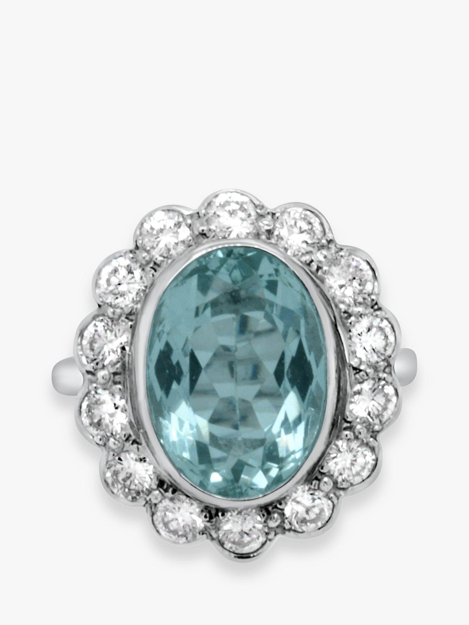 Product image 4 of 5, which shows Milton & Humble Jewellery Pre-Loved 18ct White Gold Aquamarine & Diamond Cluster Ring