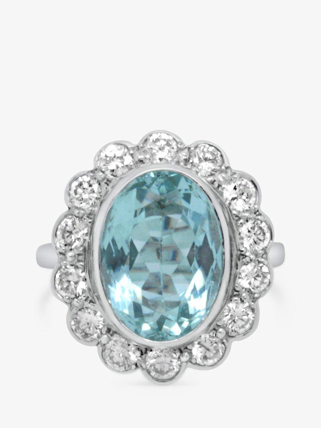 Product image 5 of 5, which shows Milton & Humble Jewellery Pre-Loved 18ct White Gold Aquamarine & Diamond Cluster Ring