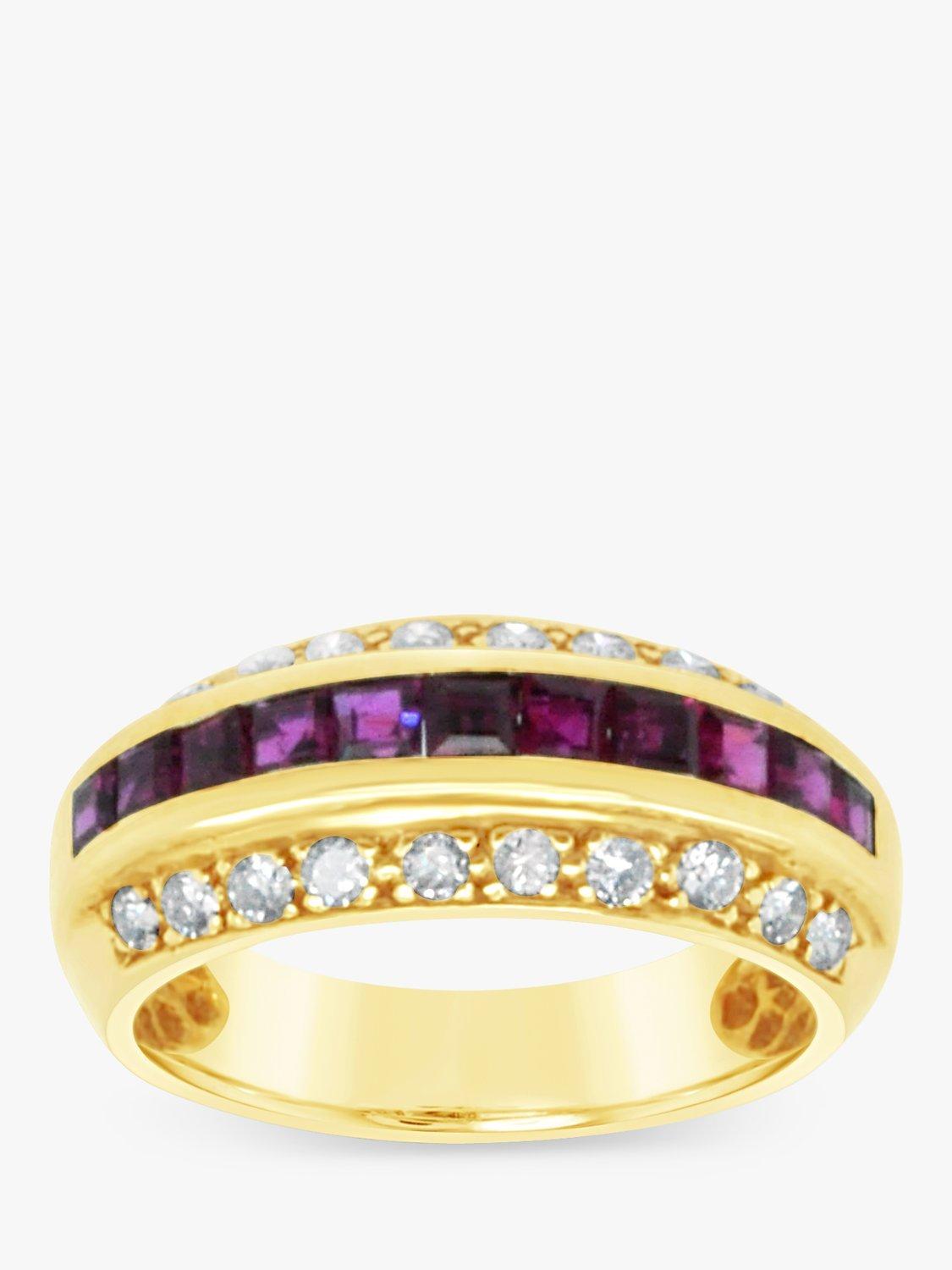 Product image 1 of 4, which shows Milton & Humble Jewellery Pre-Loved 14ct Yellow Gold Ruby & Diamond Band Ring, Dated Circa 1980s