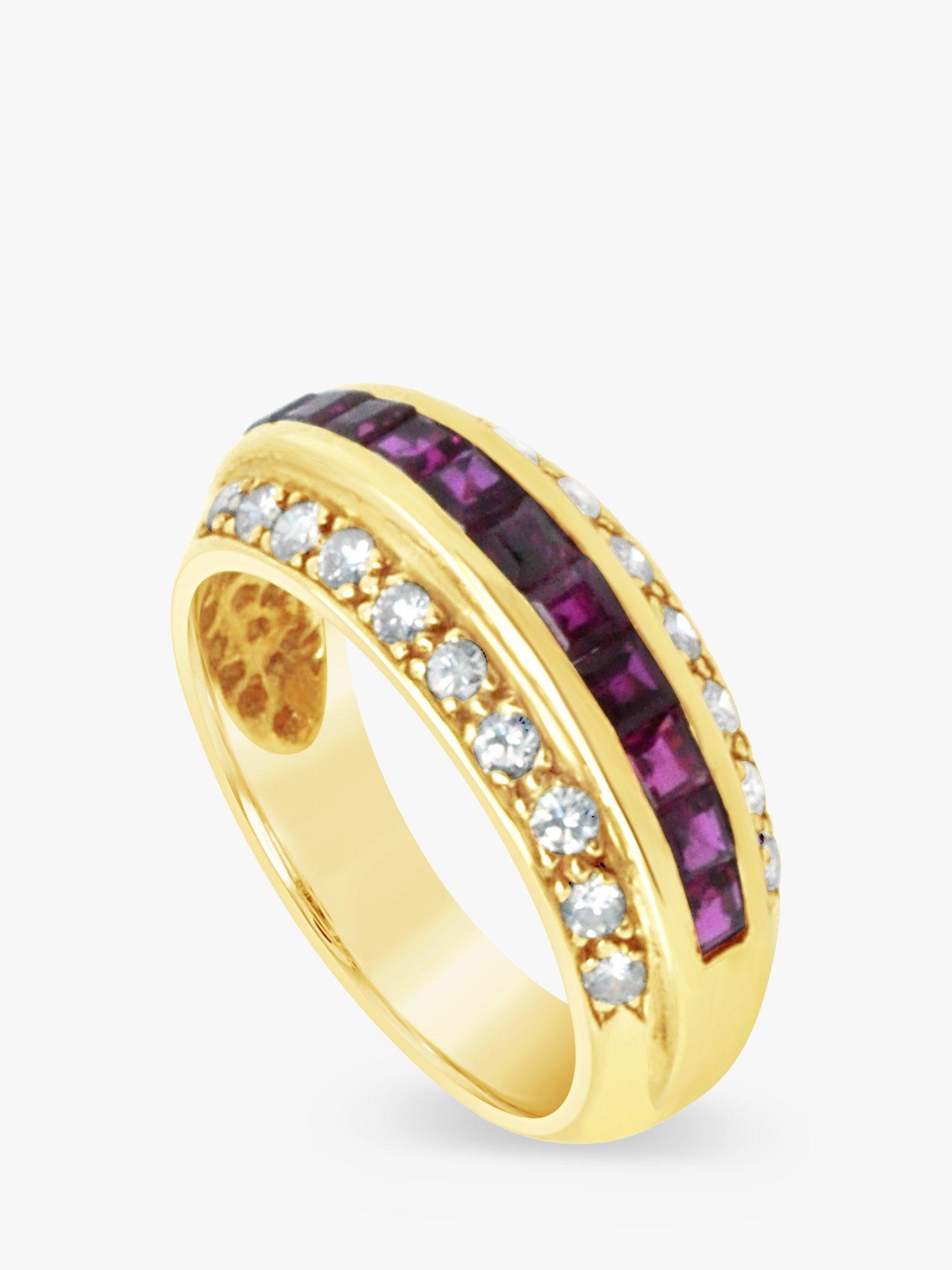 Product image 2 of 4, which shows Milton & Humble Jewellery Pre-Loved 14ct Yellow Gold Ruby & Diamond Band Ring, Dated Circa 1980s