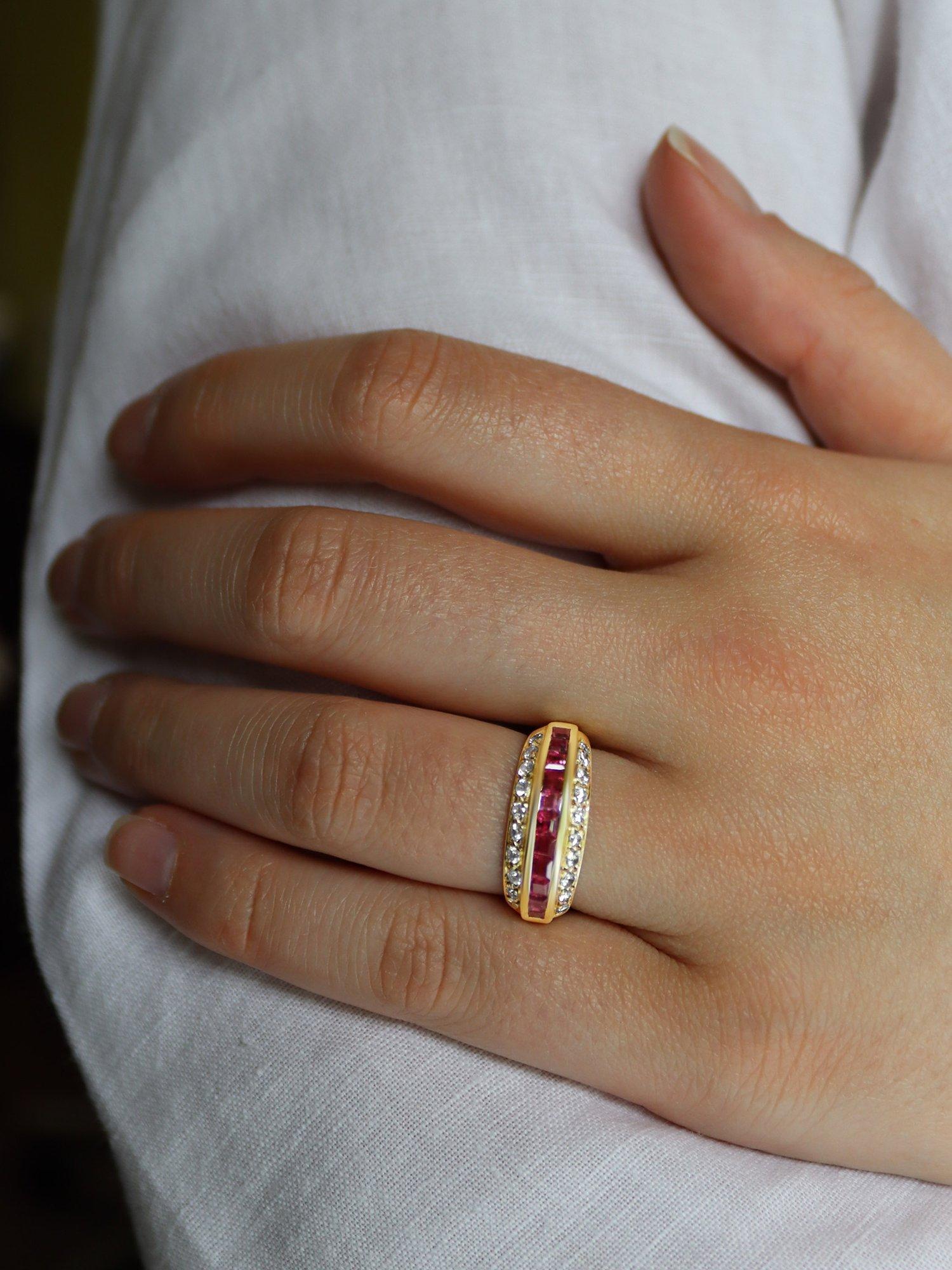 Product image 4 of 4, which shows Milton & Humble Jewellery Pre-Loved 14ct Yellow Gold Ruby & Diamond Band Ring, Dated Circa 1980s