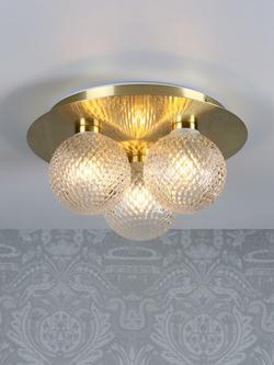 Laura Ashley Prague Textured Globe Bathroom Ceiling Light, Clear/Brass