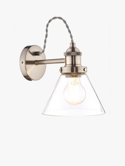 Laura Ashley Isaac Glass Wall Light, Satin Nickel