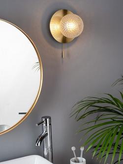 Laura Ashley Prague Textured Glass Bathroom Wall Light, Clear/Brass