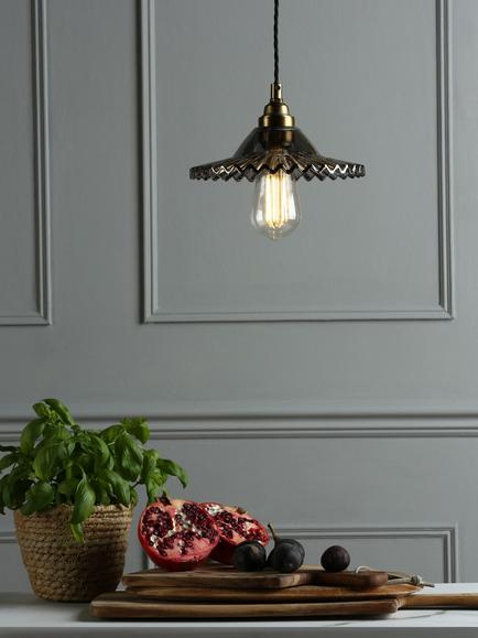 Laura Ashley Pippa Smoked Glass Ceiling Light, Aged Brass - view 2, Aged Brass