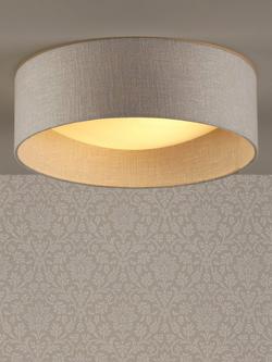 Laura Ashley Bacall Linen Concave Flush Ceiling Light, Woven Silver, Woven Silver
