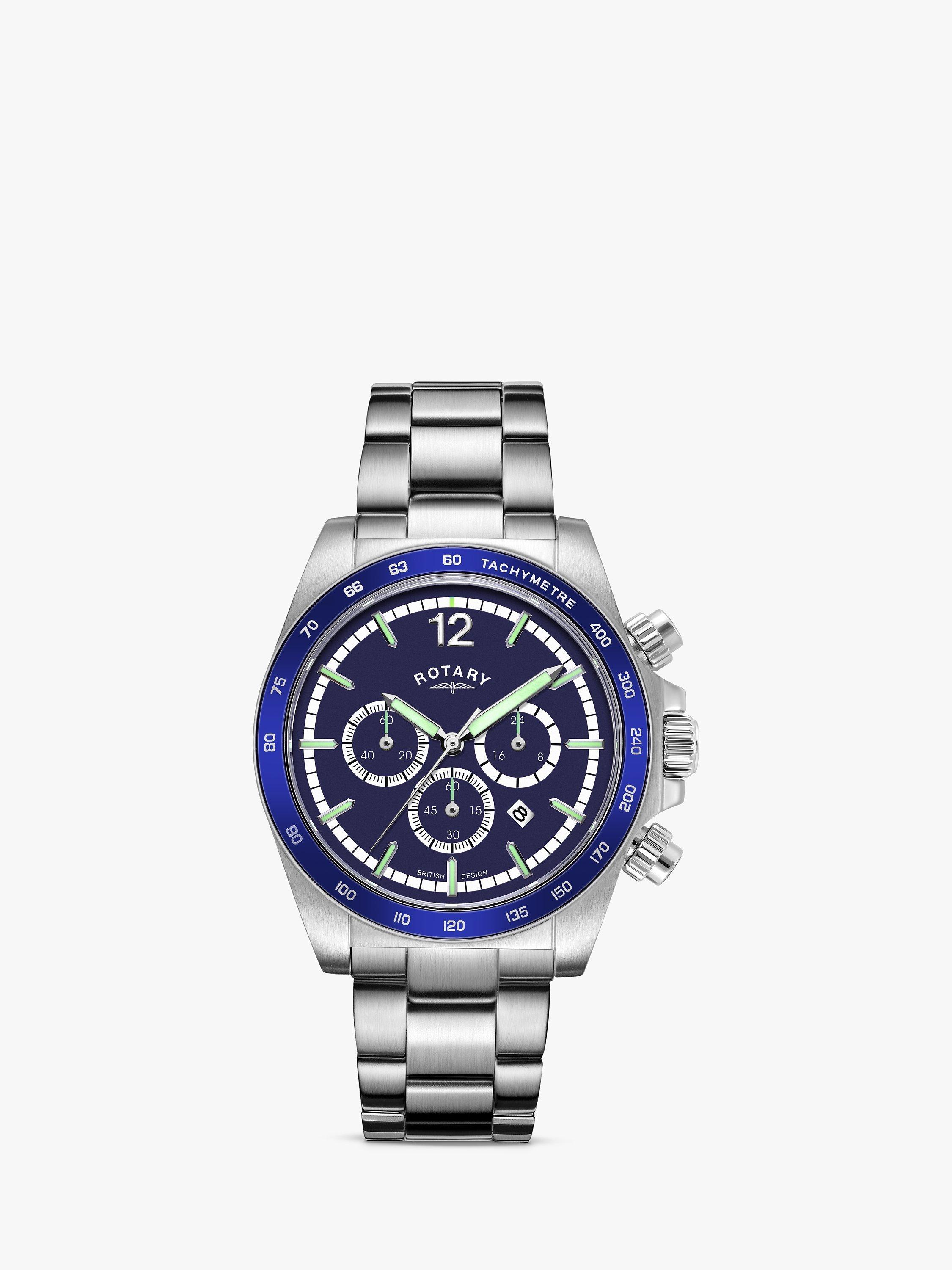 Rotary Men's Henly Chronograph Date Bracelet Strap Watch, Silver/Blue GB05440/05