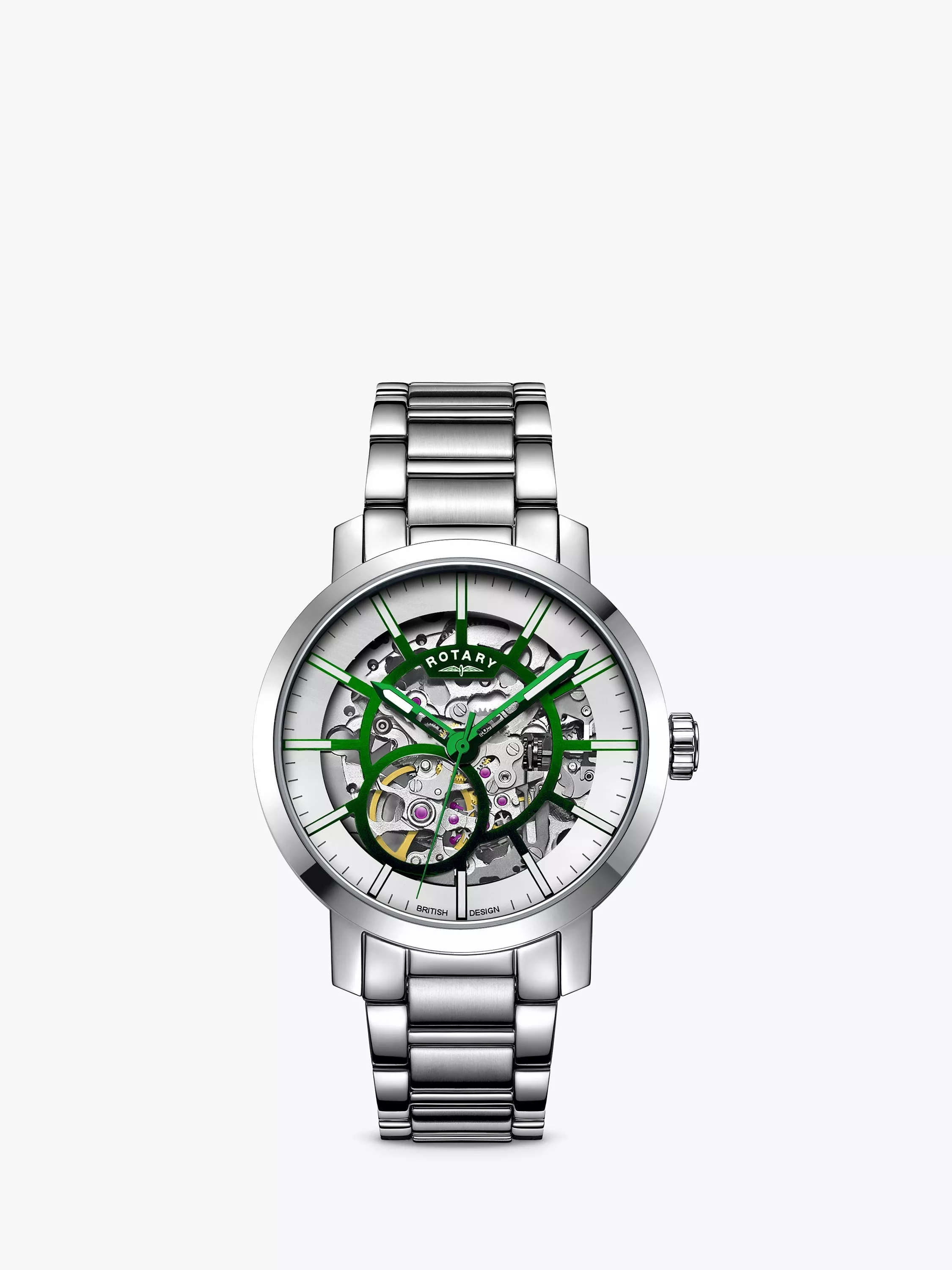 Rotary Men s Greenwich Skeleton Automatic Bracelet Strap Watch