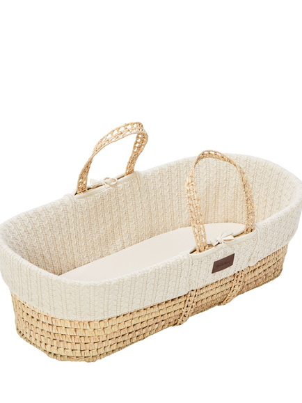 The Little Green Sheep Organic Knitted Moses Basket & Mattress - view 2, Linen